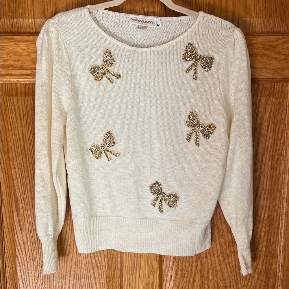 VINTAGE Sweater and Skirt Set -Gold Sequin Bows